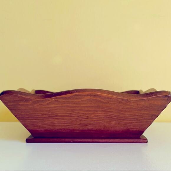 Vtg Mid Century Wood Square Fruit bread Bowl Centerpiece Decorative Handles - Picture 6 of 11